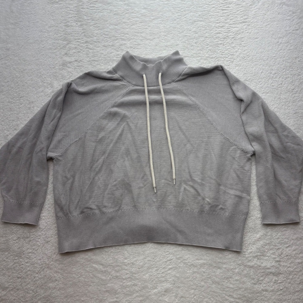 Varley Gray Waffle Knit Mock Neck Drawstring Cotton Sweater XS